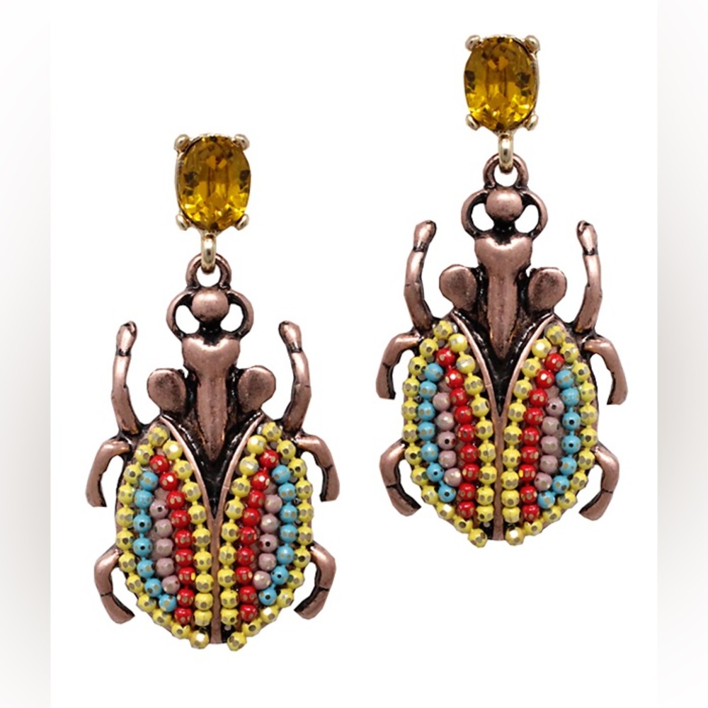 Beetle bug seed beaded earrings